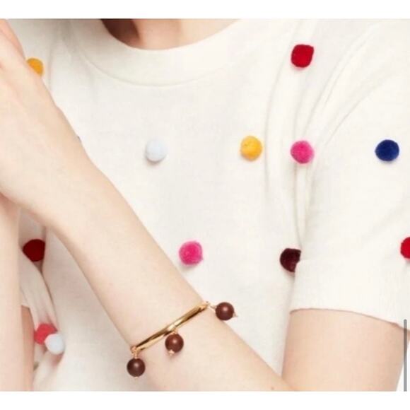 Kate Spade New York Second Nature Cuff Party Wood Brown Bead Gold Plat Bracelet - Picture 7 of 7